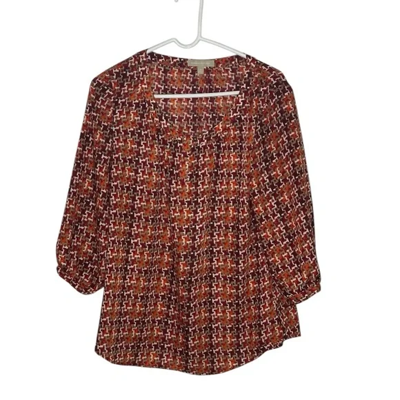 BANANA REPUBLIC HOUNDSTOOTH AUTUMN SUN COLOR 3:4 SLEEEVES, KEYHOLE AT FRONT - Picture 6 of 9